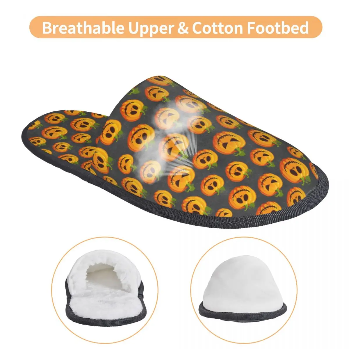 Custom Halloween Jack O Lantern Pumpkin Pattern Guest Slippers for Hotel Women House Slipper