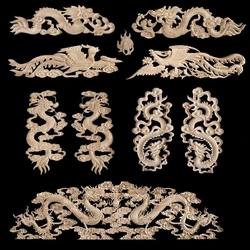 Chinese Traditional Dragon Wood Appliques Cabinet Furniture Decorative Woodcarving Onlays Wood Decal HOME Decoration