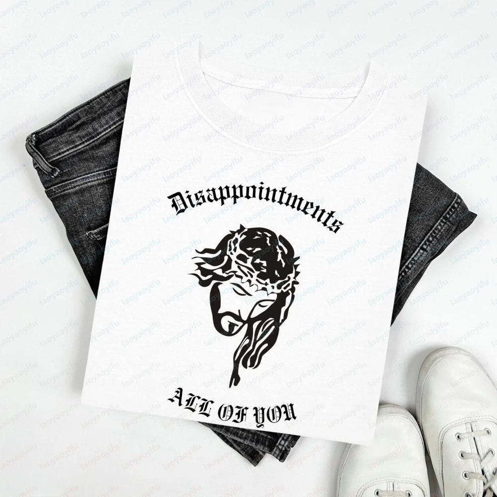 T-shirt chrétien « Jesus Disappointments All of You » style vintage imprimé graphique pour homme et femme, décontracté et tendance, coupe ample