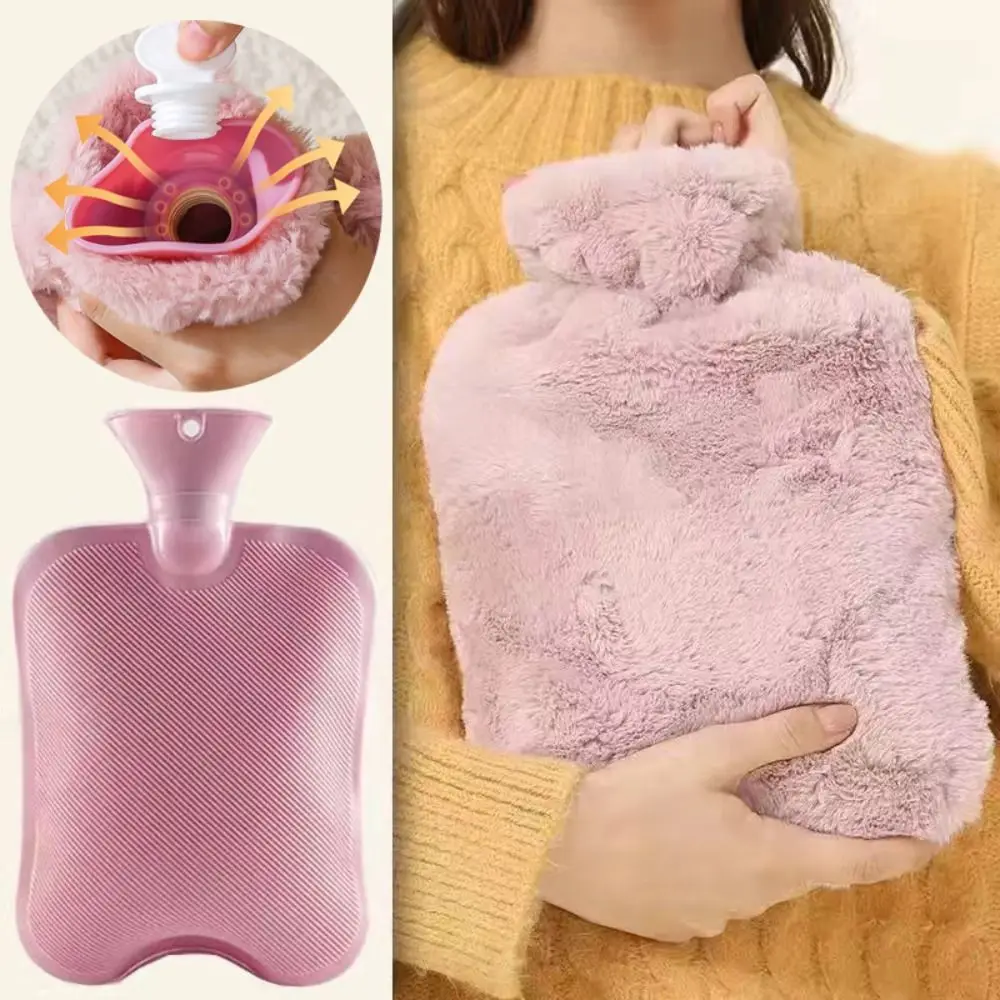 1L/2L Hot Water Bag Soft Plush Warm Water Bag Pouch Faux Rabbit Fur PVC Hot Water Bottle Neck Shoulder Back Hand Legs Waist