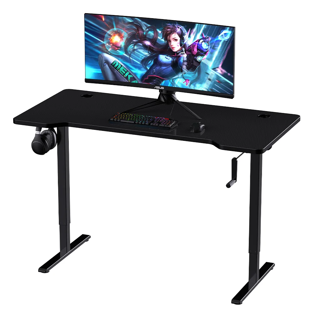 Manual Height Adjustable Sit Stand up Gaming Desk Premium Texture Hand Crank High Quality Desktop Computer Desk for PC PS Game