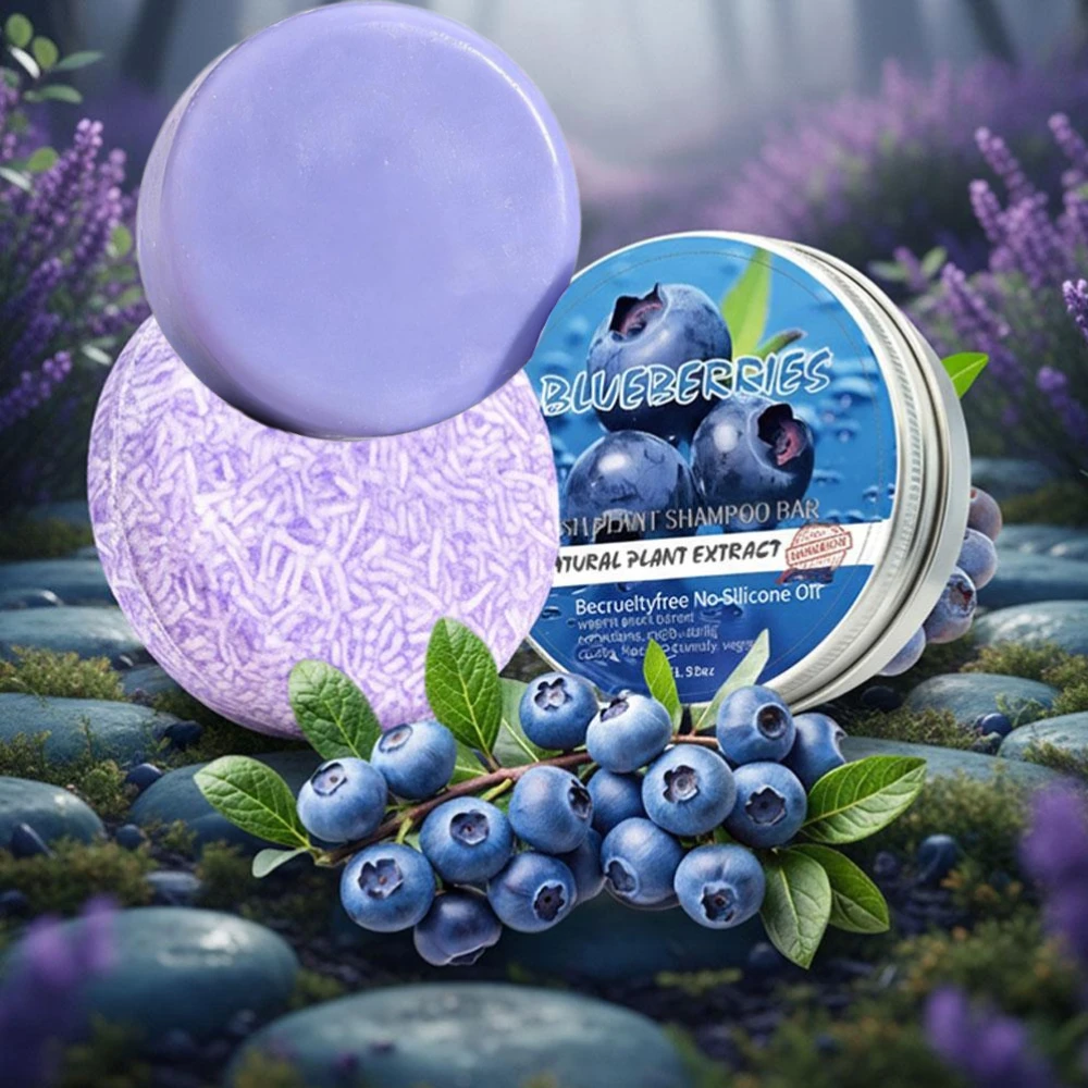

Натуральное силиконовое мыло-шампунь без силиконов с экстрактом черники для ухода за волосами, контроля жирности, питания и против перхоти