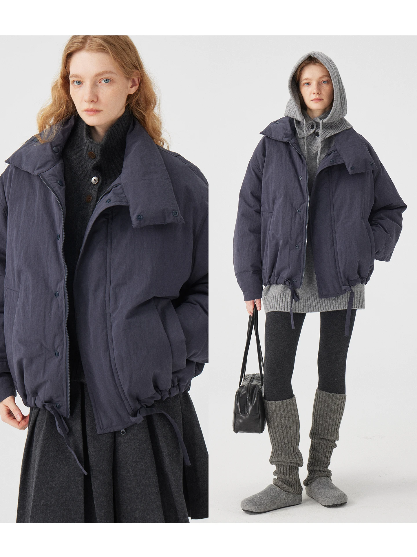 

Casual Sle ort Loose Women's down Jaet 90% White Goose down Warm Faionable Versatile Winter Coat Zipper Closure Long ...