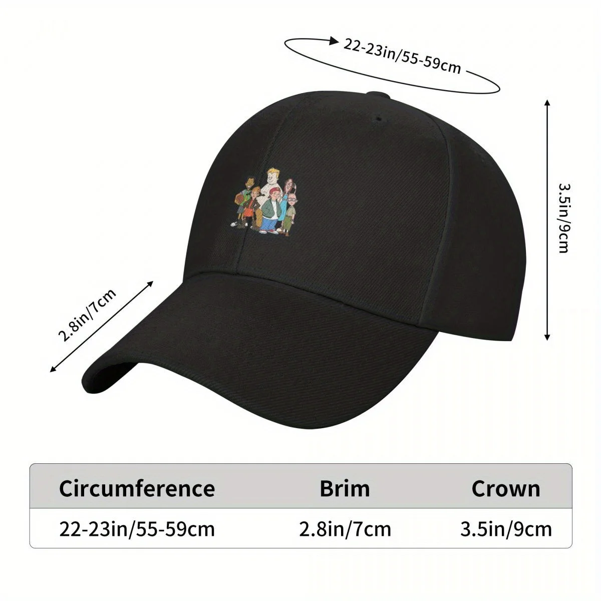 Spinelli Recess-Inspired Baseball Cap - Black Polyester, Cartoon Characters, Structured Front, Curved Brim