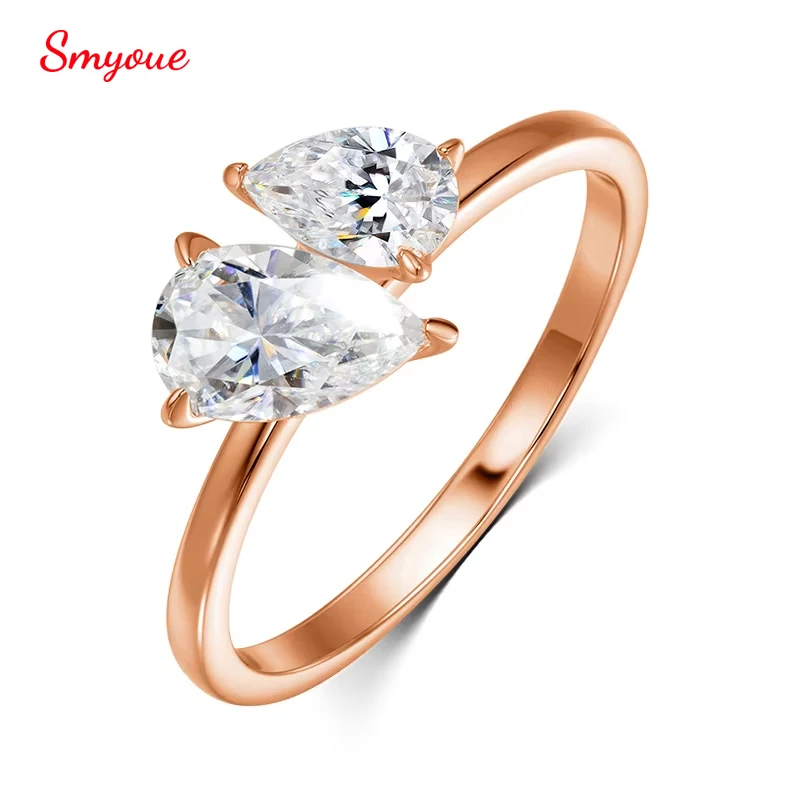 Smyoue Two Pear Cut Moissanite Ring Solid S925 3 Colors Certified Engagement Wedding Promise Band Women Jewelry Wholesale Bulk