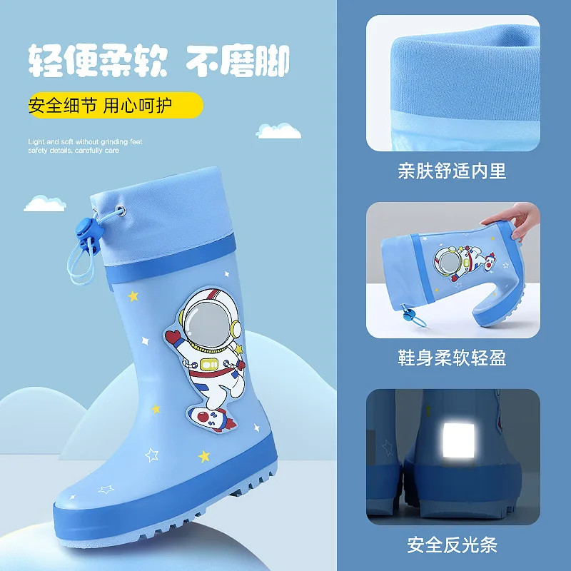 Children's Rain Shoes Rubber Cartoon Dinosaur Rabbit Cute Boys and Girls' Waterproof and Anti Slip High Barrel Rain Boots