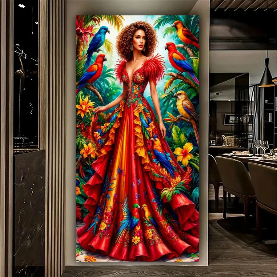 

Beautiful Woman and Bird Picture Large Size Diy Diamond Art Painting New Collection Animals Full Drill Mosaic Embroidery Kits