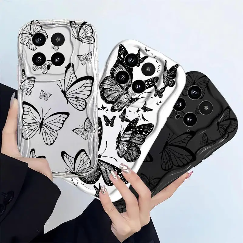 Étuis de téléphone Funda pour Xiaomi, motif vague, solide, document, crème, casque, Bery, NDavid, X5, 5G, Mi 11, Lite, 12T, Pro, beau papillon, B-noir