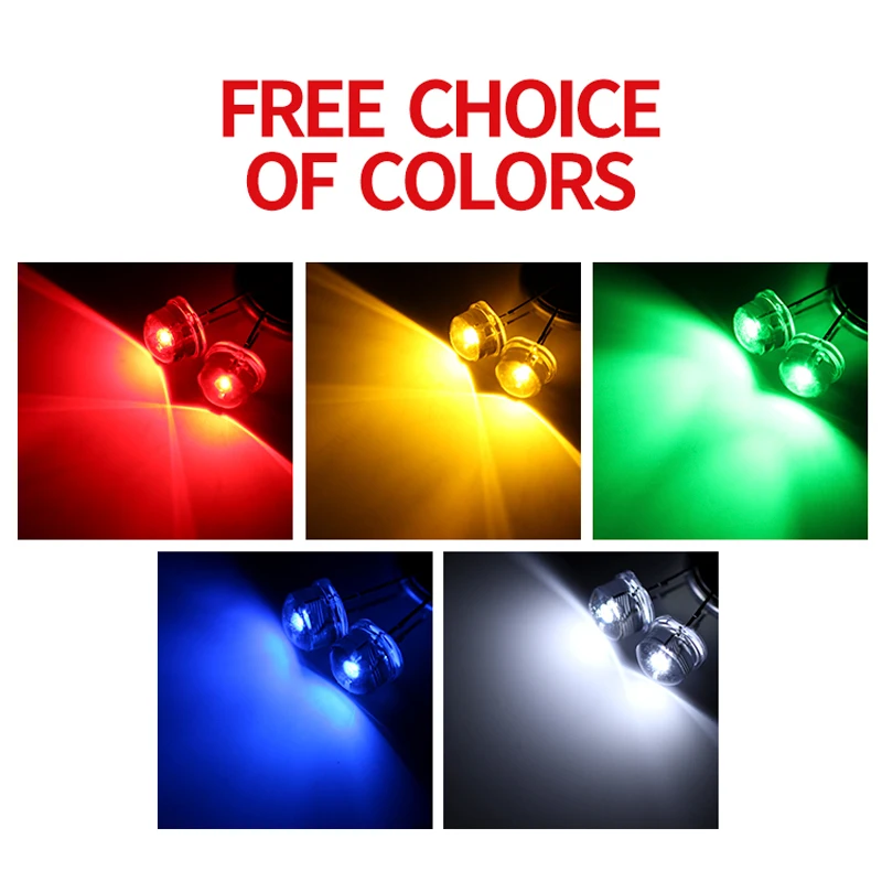 1000PCS 8mm straw hat high brightness short feet white light red blue green yellow straight insert LED light-emitting diode