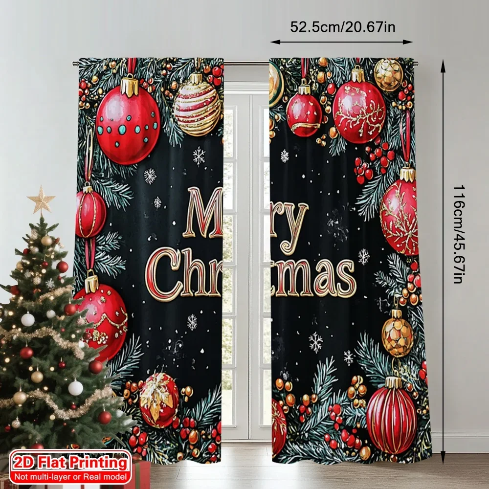2pcs 2D flat printing Christmas Scene Curtains Christmas10 scopic and stylish 100% polyester fiber Party & Holiday Decor for