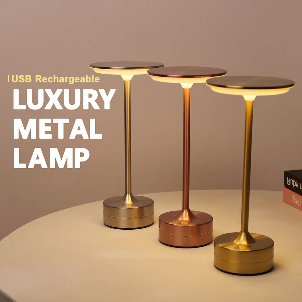 LED Touch Table Lamp Dimmable USB Rechargeable Portable Wireless Minimalist Reading Light for Bedroom Restaurant Hotel Bar