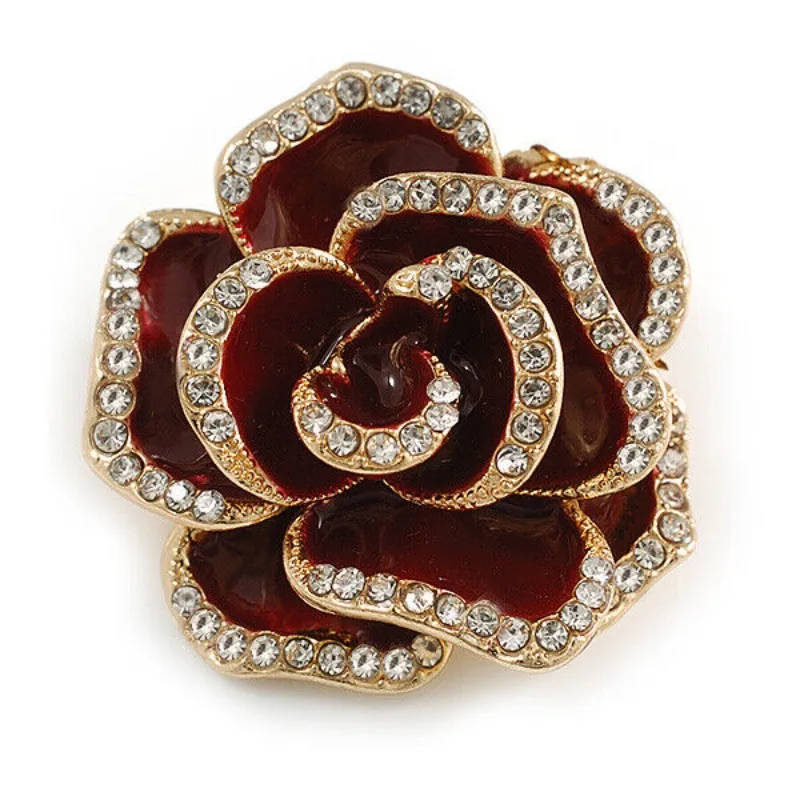 Exquisite Camellia Brooch Korean Elegant Rhinestones Flower Corsage Accessories for Women