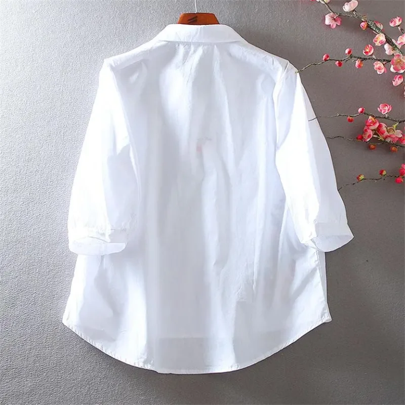 Summer Loose Blouse Women Shirt Embroidery Shirt For Women V-neck Shirt Elegant Oversized Chinese Blous Half Sleeve Female Shirt