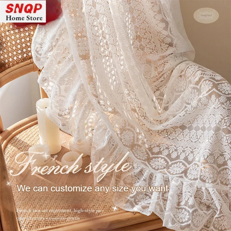 French Romantic Lace Luxury Curtains for Living Room Bedroom Dining Retro Princess Jacquard  White Tulle Blackout Custom Size