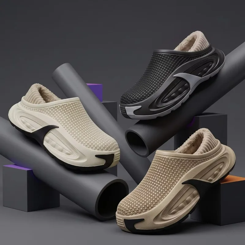 Winter Warm Plush Lined Clogs EVA Waterproof Platform Thick Sole Slippers Removable Fleece Lining Cloud Cushion Slip-On Indoor S