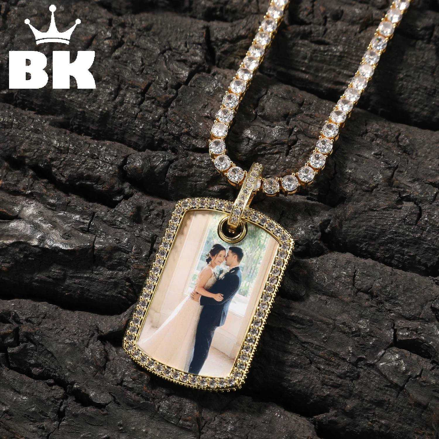 

Кулон-подвеска THE BLING KING с индивидуальной гравировкой и фотографией для мужчин и женщин, персонализированный памятный кулон с фото