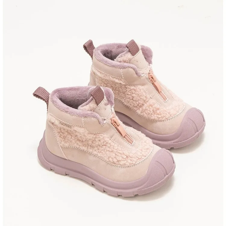 Little Girls Cozy Plush Lined Contrast Colour Boots 2026 New Kids Winter Warm Boots Non-slip Versatile Chic Outdoor Boot Age5-8