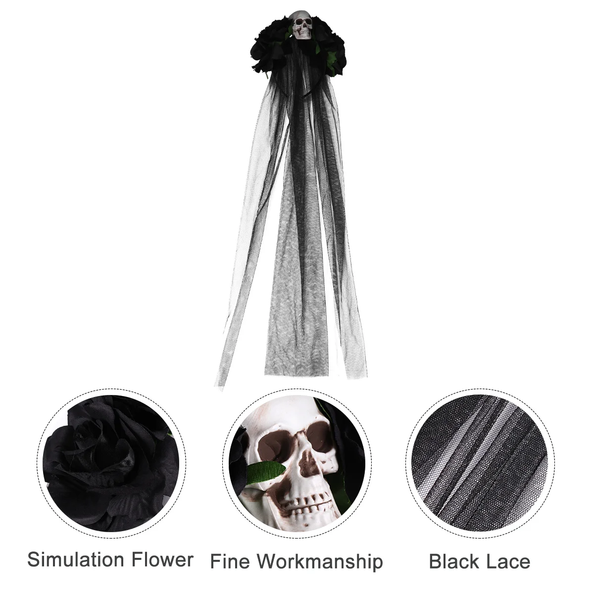 

Halloween Skull Flower Headband Long Veil Party Headdress Photo Prop Hair Accessory Halloween Hair Hoop Long Veil Headwear