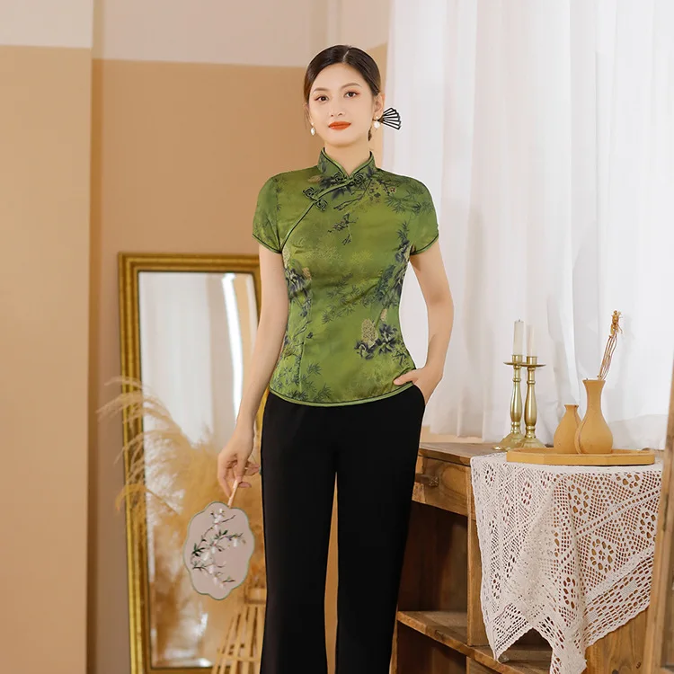 Traditional Plus Size 5XL Clothes Chinese Tops For Women Cheongsam Top Female Flower Elegant Hanfu Blouse Mandarin Collar Shirt