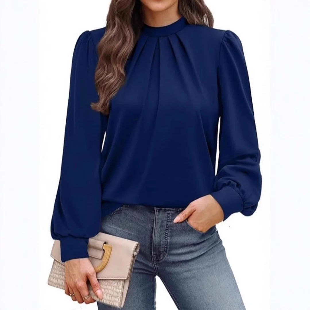 

2025 Autumn Winter Women's Long Sleeve T Shirt Small High ollar Solid Color Ruched Casual Versatile New Style