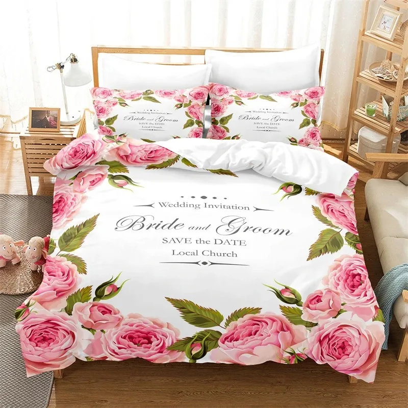 

Pink Roses Bedding Set Duvet Cover Set 3d Digital Printing Comforter Cover Queen King Size For Girls Bedroom Fashion Design