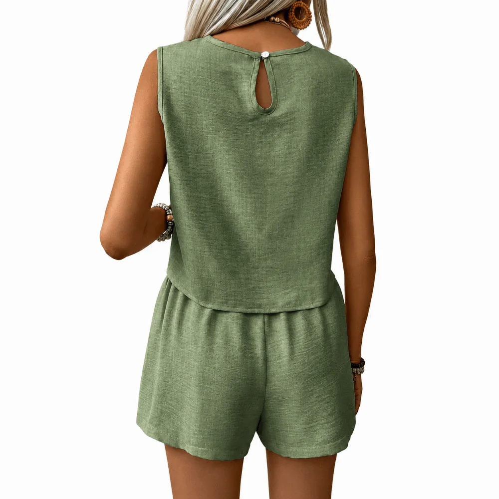 Fashion Solid Color Vest Shorts Set Simple Design Multi-size Sleeveless Top Set Tank Top&Shorts For Women