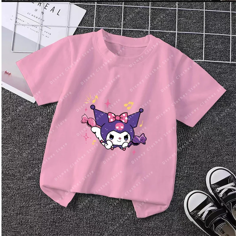 New Sanrio Kids Summer Clothing Cute Kouromi Kids Hello Kitty T-shirt Boys Girls Crew collar Short sleeve T-shirt top pants