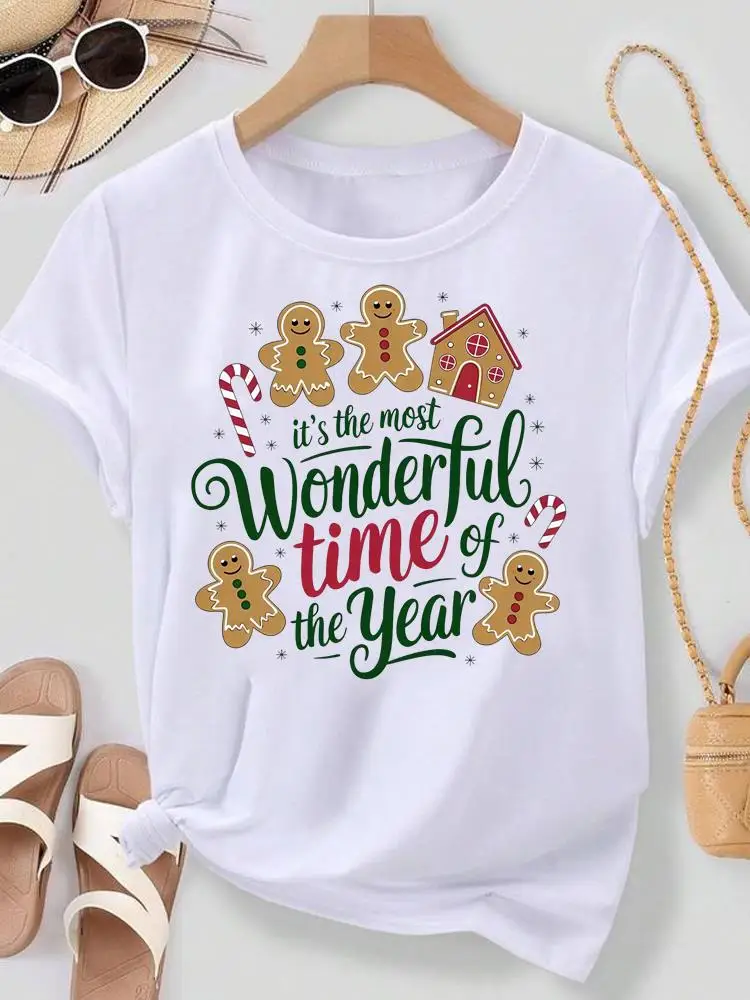 Checkered Alphabet Trendy Merry Christmas T-shirt Holiday Printed Fashion New Year's Women's T-shirt