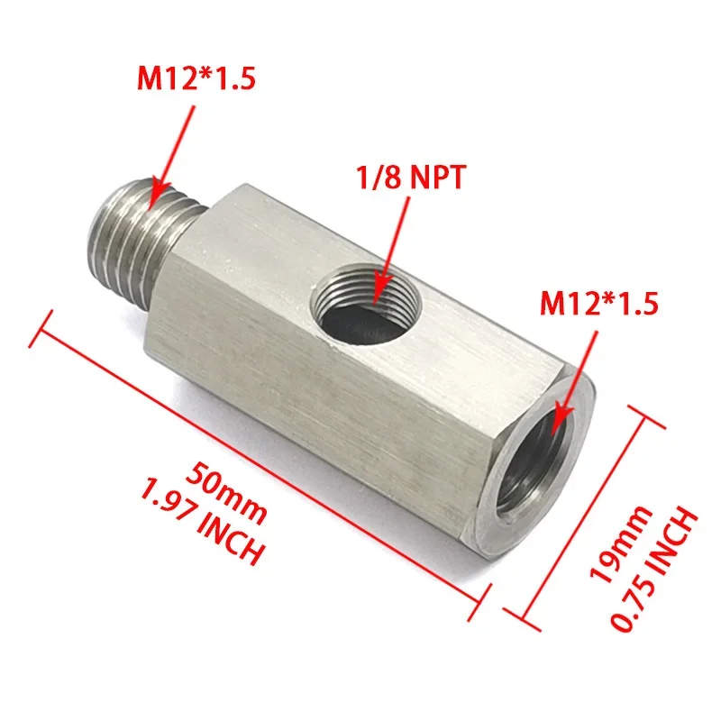 Car fuel pressure sensor tee adapter Feed Line Gauge T Port Fitting -Male female M12 M14 M10 1/8NPT 1/4NPT with Side hole 1/8NPT