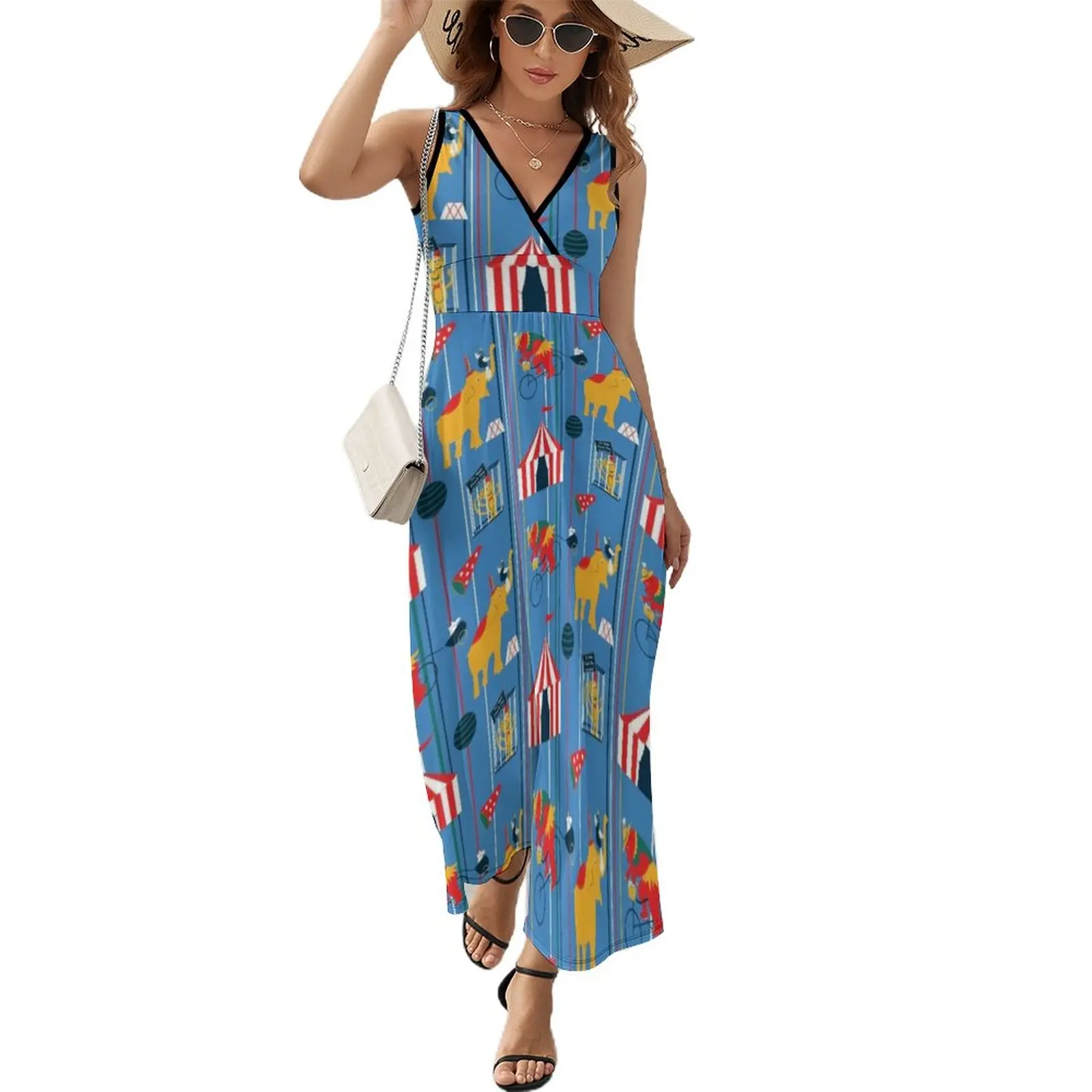 

Retro Circus - Bears Elephant, circus Tent -Blue Pattern Sleeveless Dress dresses for special events women's evening dress 2023