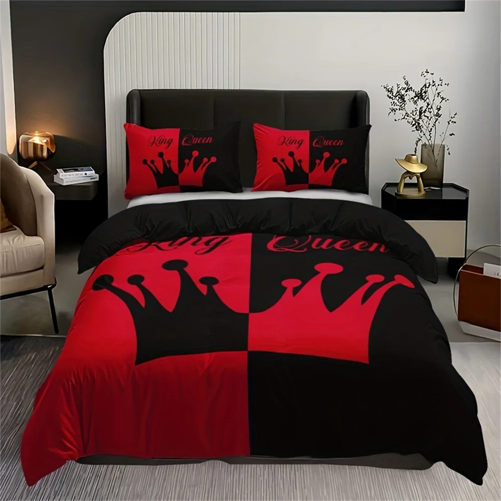 Imagem -03 - Luxo Preto Vermelho Coroa Roupa de Cama para Crianças Capa de Edredão Rainha e Rei Tamanho Completo Amor Casal Colcha 200x200 240x220 Pcs