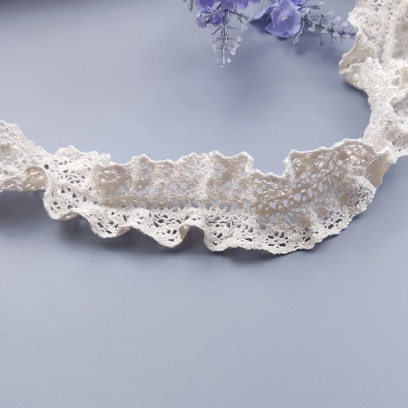 3.5cm Ribbon Lace Beige Folding Elastic Cotton Fungus Lace Sewing Lace Trim Embroidery White Applique Fabric Craft Decoration
