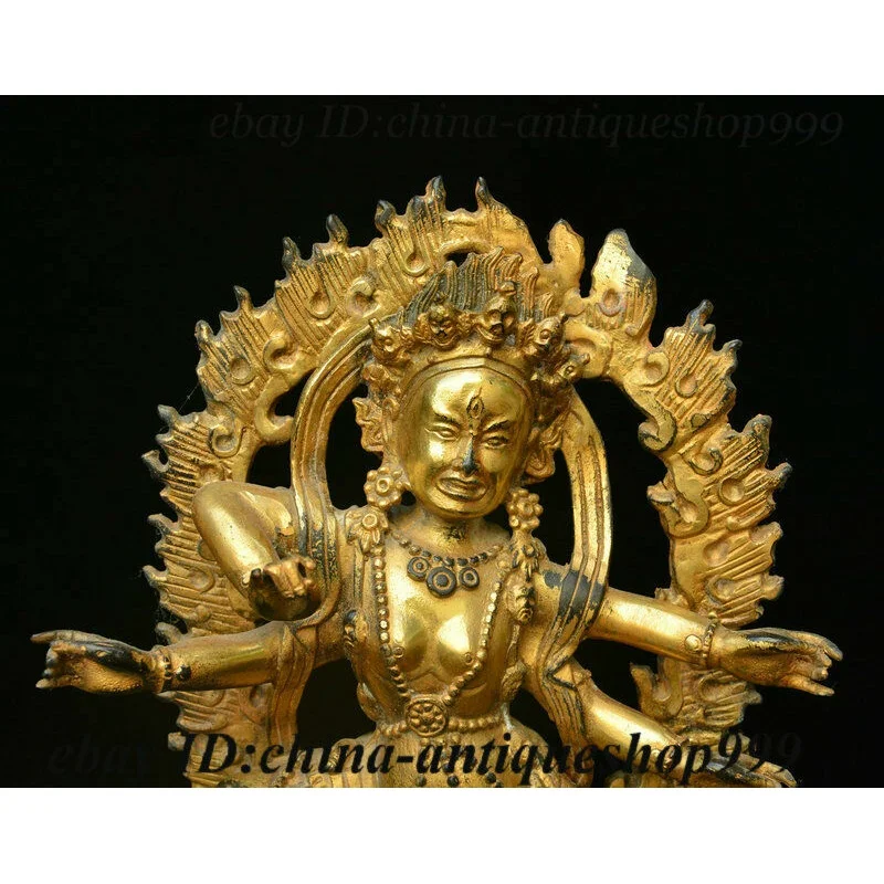 Old China Bronze Gilt The patron saint of Tibet in snow 4 Arms Chenrezig Statue