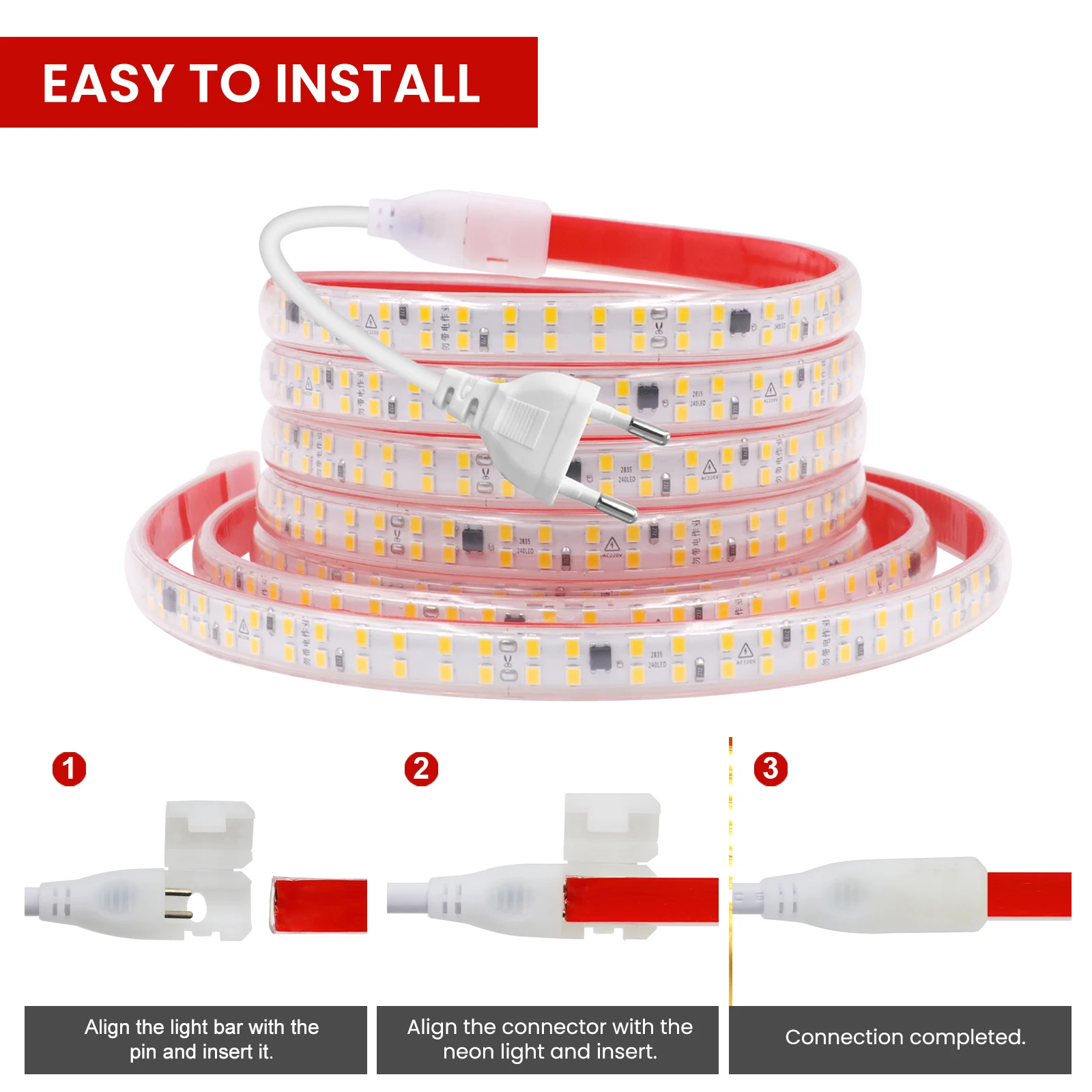 240LED/m LED Strip Light 220v EU Plug 2835 Tape Adhesive with IC Flex Tape Diode Lamp Waterproof Vanity Cabinet Home Decor 1-50M