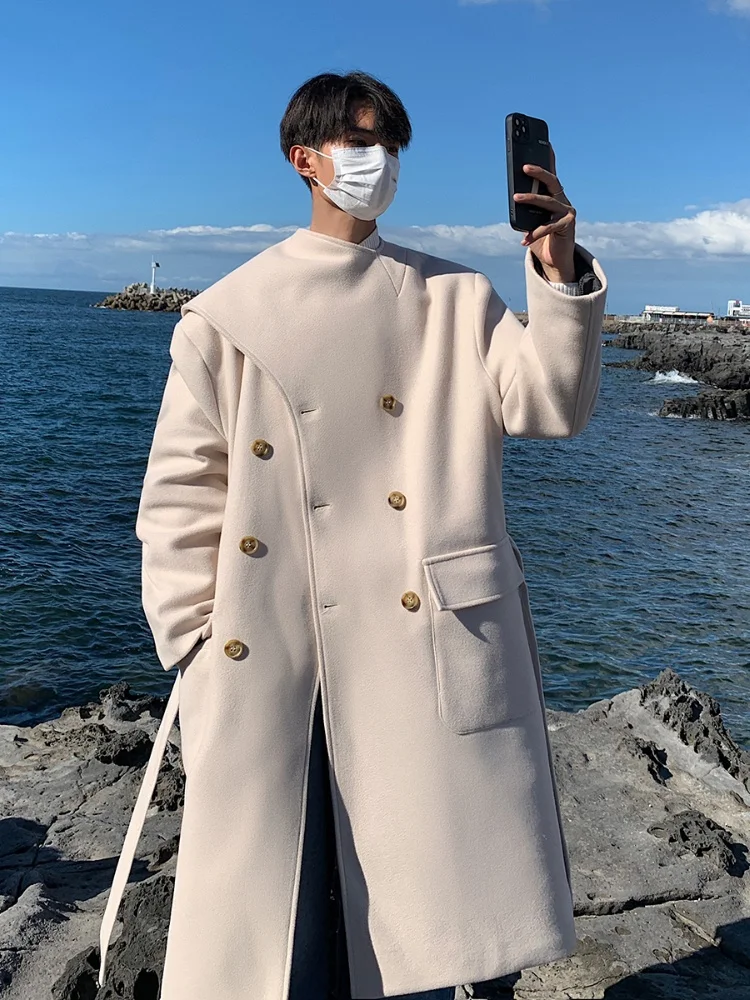 

Men's Mid-Length Woolen Coat Double-Breasted Briti Sle Ele Casual Windbreaker Spring Autumn High-End Design Sensation...