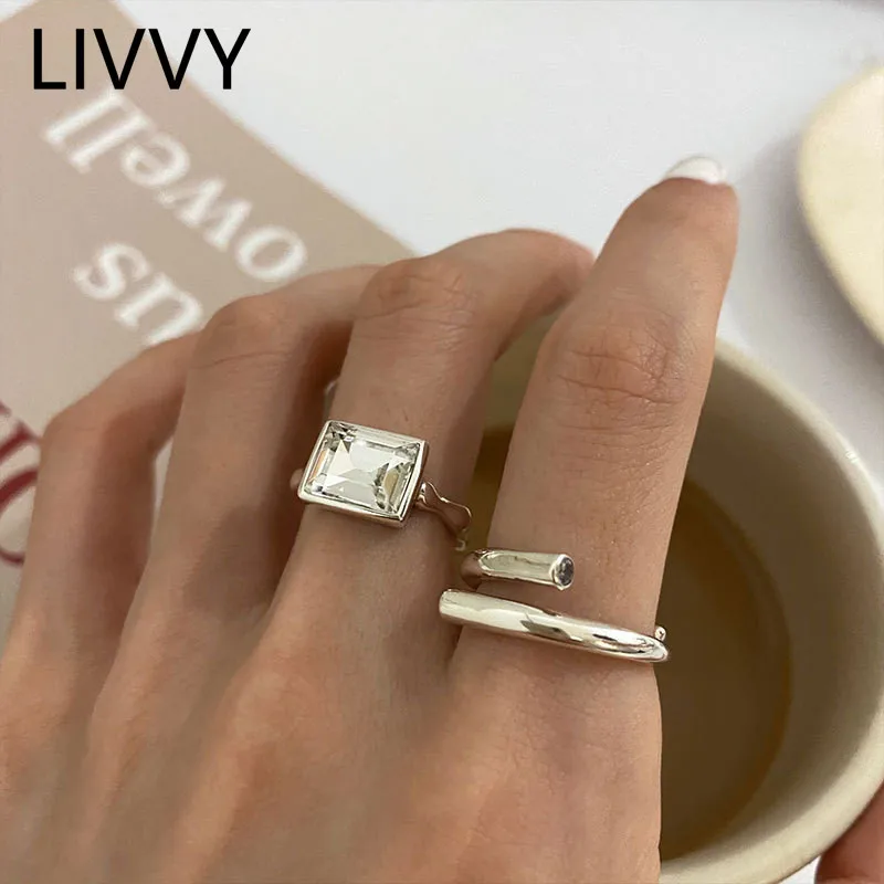 LIVVY серебряный цвет новые модные элегантные простые геометрические сверкающие кольца с цирконами женские очаровательные вечерние украшения пляжные аксессуары