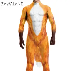 Zawaland Fox Furry Petsuit for Men Animal Full Bodysuit with Tail Crotch Zipper Cosplay Costume Halloween Party Disguise Clothes