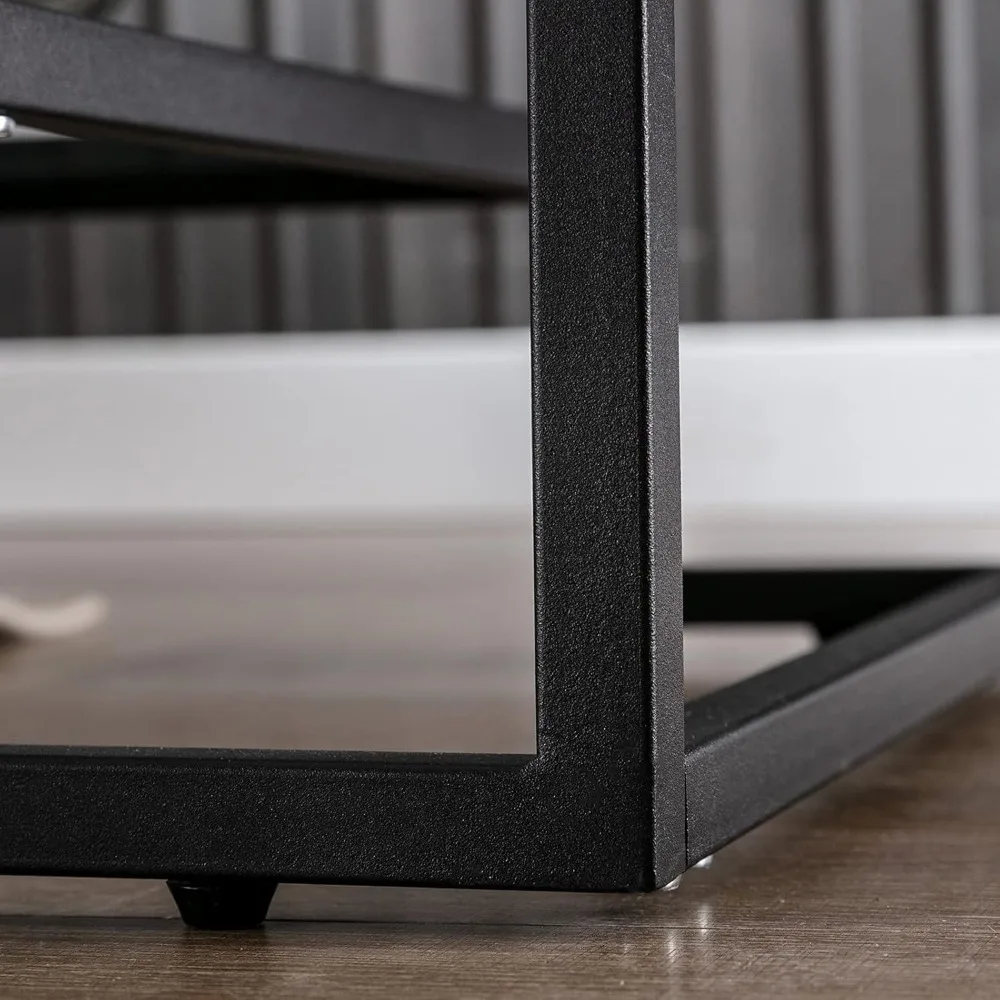 Metal Glass Coffee Table, Black Accent Modern Tempered Glass Side Table, Additional Storage Shelf, for Living Room Home Classy F