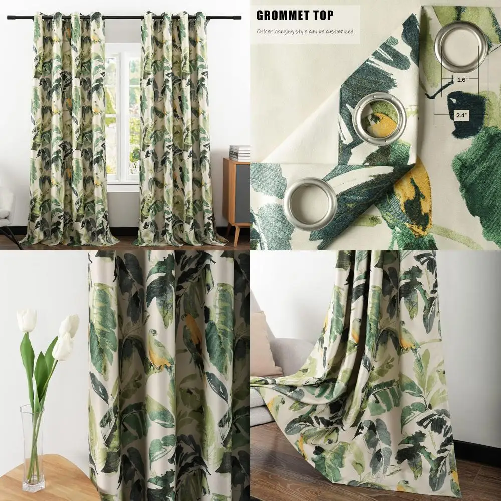 

Thermal Insulated Vivid Leaf Print Curtains for Bedroom and Living Room - Room Darkening Window Treatments
