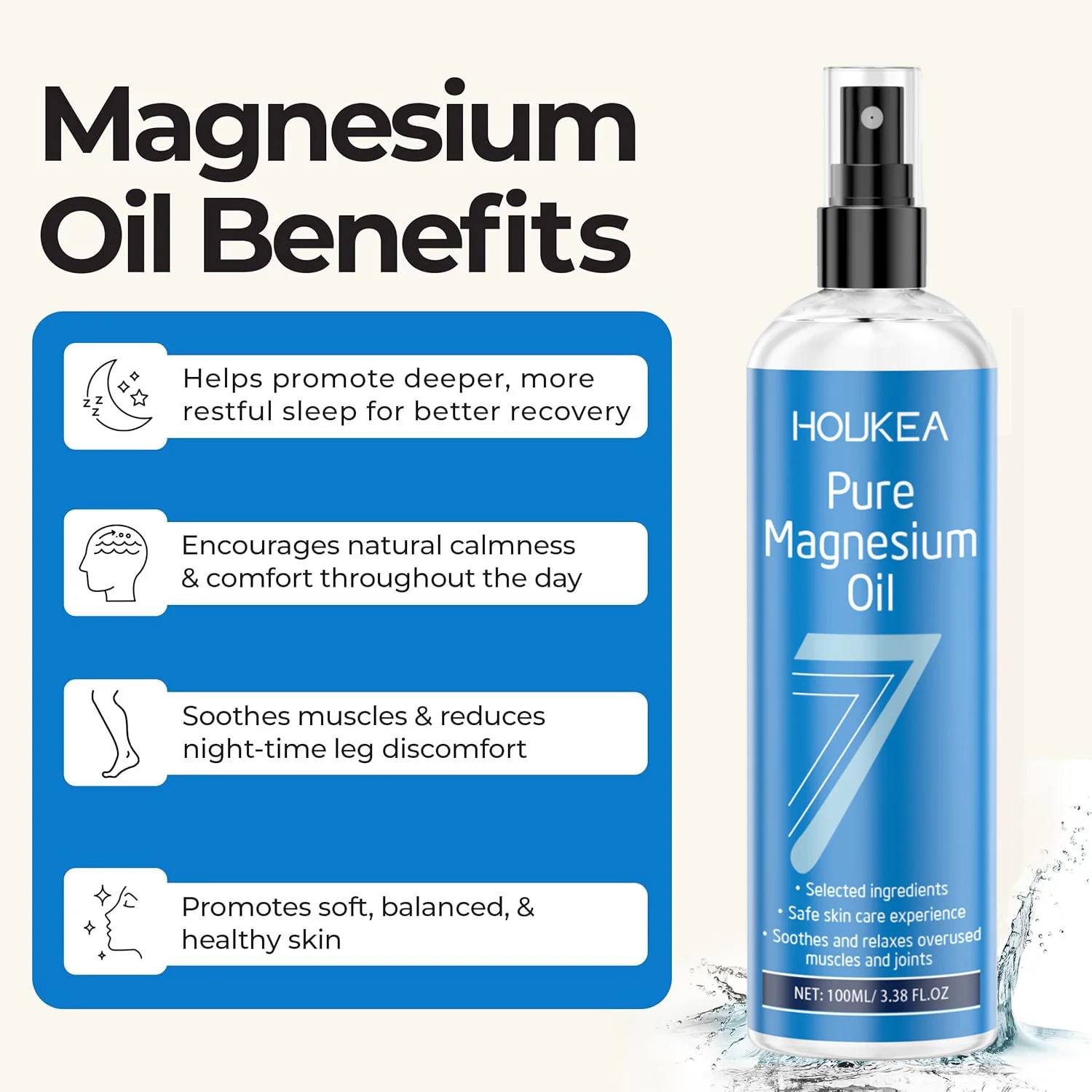 Pure Magnesium Oil Spray - USP Grade Magnesium Chloride Liquid for Foot & Body Care Spray for Relaxation & Quick Absorption100ml view 3