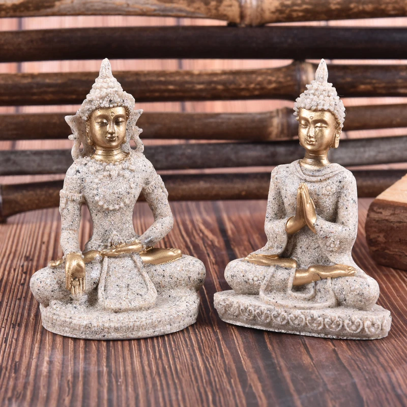 Buddha Statuen Sandstein Thailand Buddha Skulptur Fengshui Figur Wohnkultur
