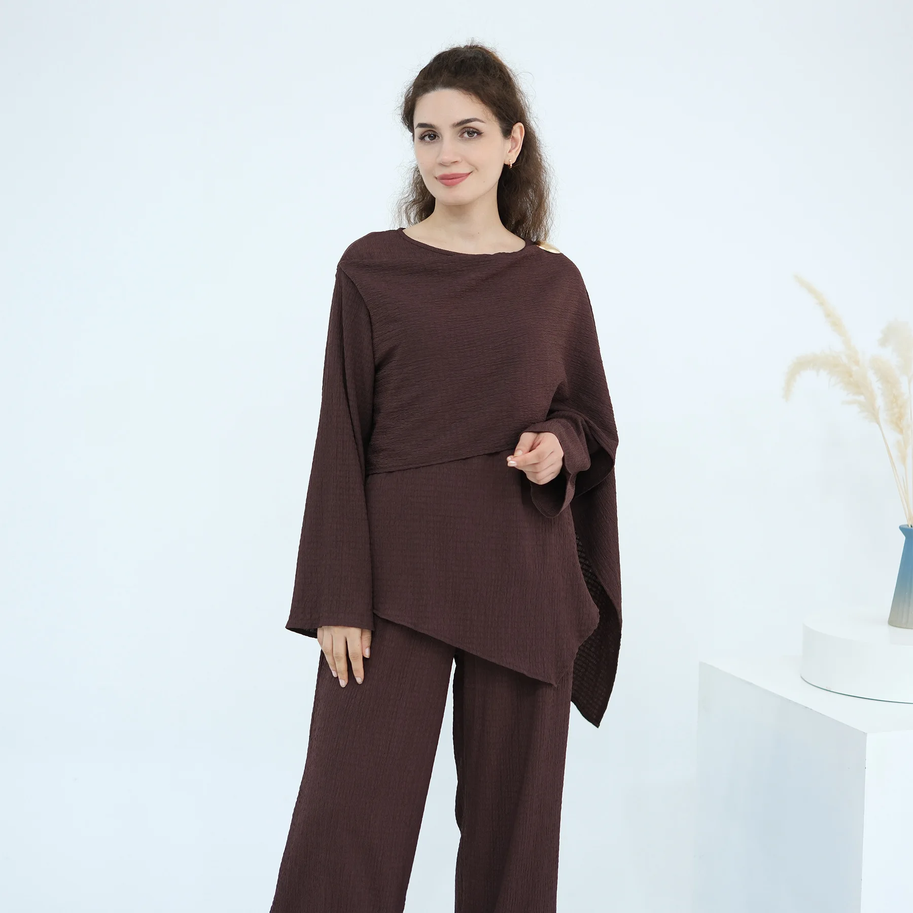 

2PCS Eid Muslim Women Tops and Pants Set Dubai Abaya Kaftan Islam Clothing Arabic Outfits Tracksuit Femme Musulmane Ensembles