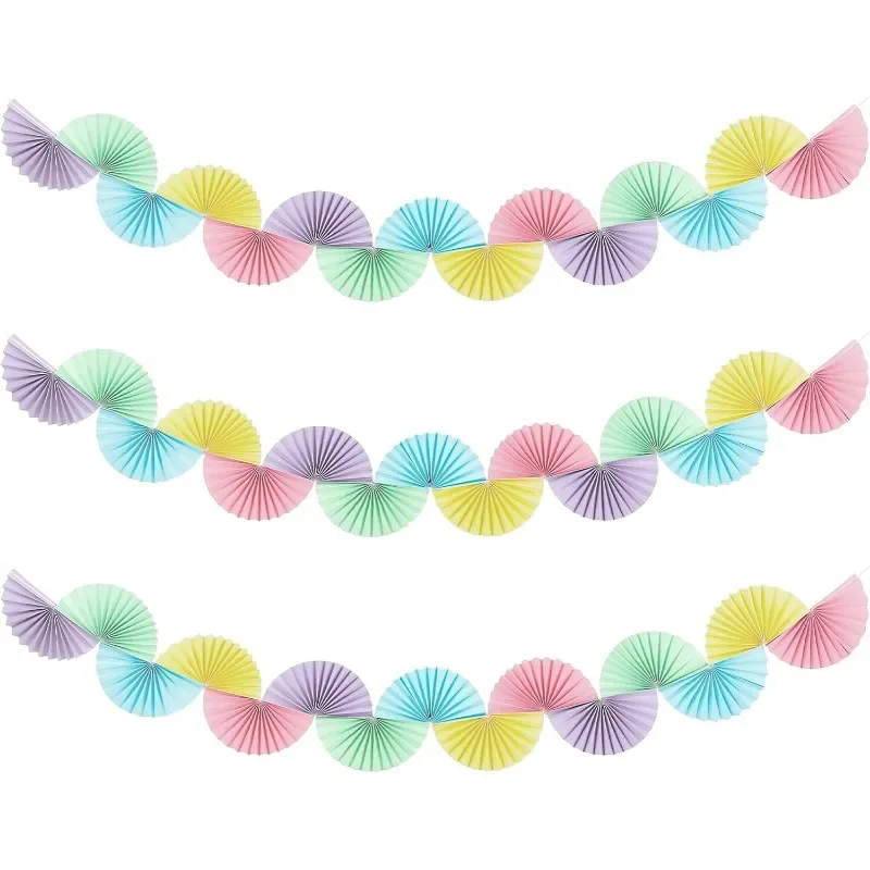 Pastel Paper 3D Fans Flower Garland Hanging Flower Banner Wall Decorations for Unicorn Birthday Baby Shower Party Streamer Decor