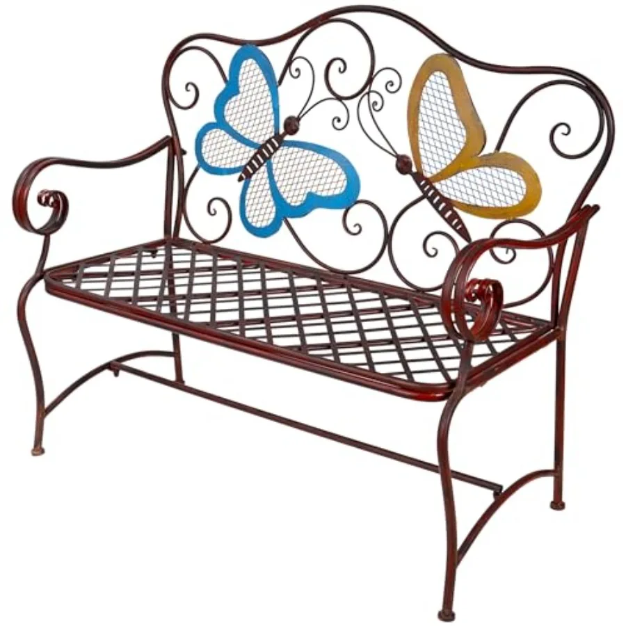 

Outdoor 2-Person Butterfly Garden Bench 45 x 23 weather-resistant metal classic black rust-proof and UV-stable for backyard or