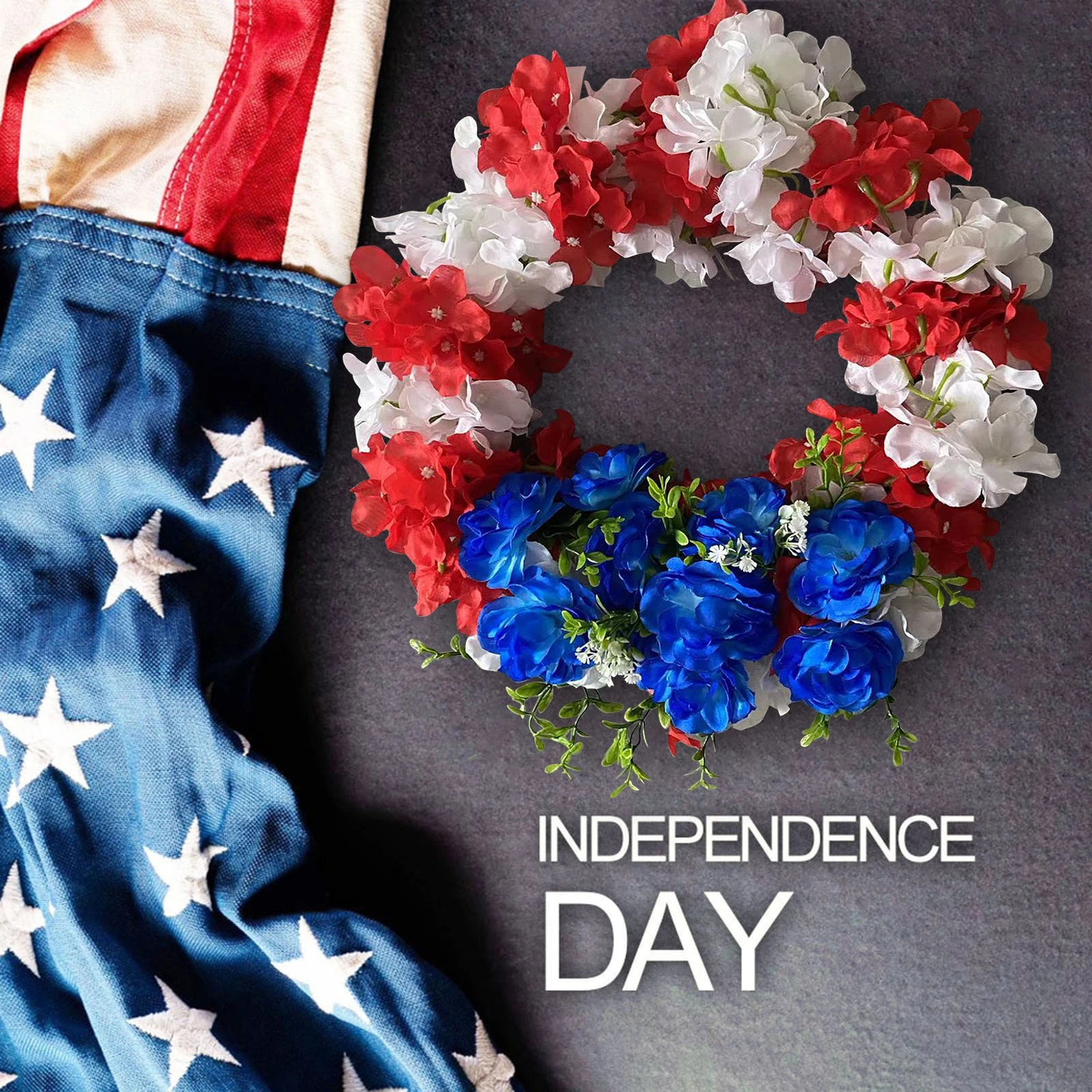 

American Independence Day Simulation Flower Wreath Door Hanging Decoration Holiday Celebration Flower