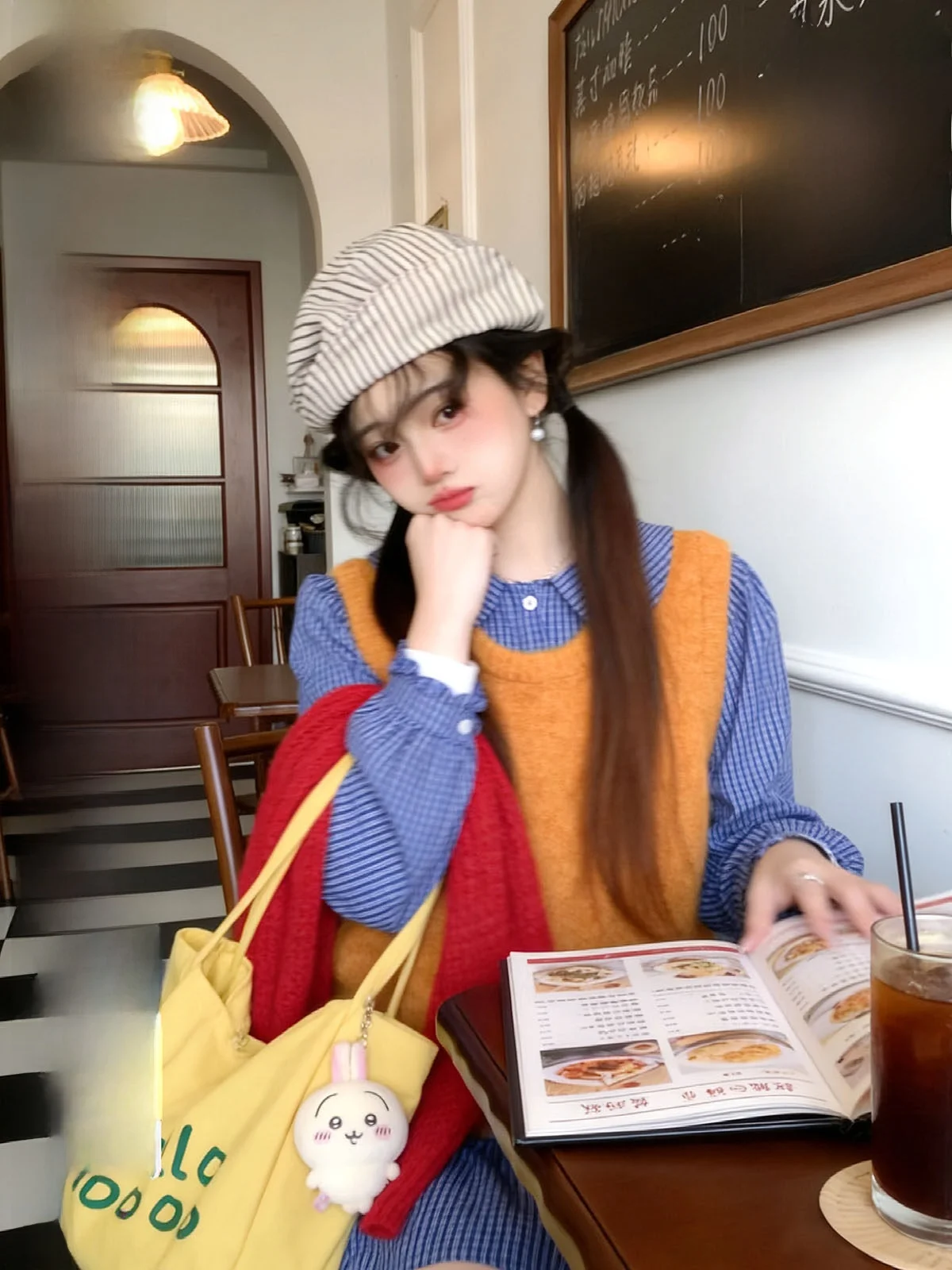 

Orange round Ne Pullover Vest Women's Casual Retro Color Layering 2026 New Sle All-Match Loose Fit Long Sve