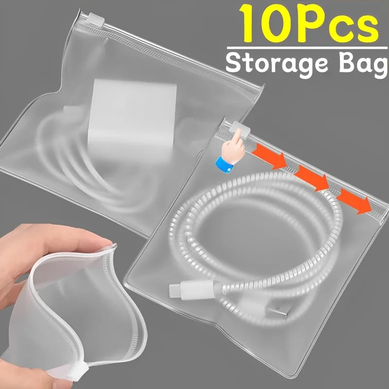 

10-1Pcs USB Cable Storage Bags Matte Clear Charger Cables Protective Storage Bags for Earphone Data Cable Charger Cable Storage