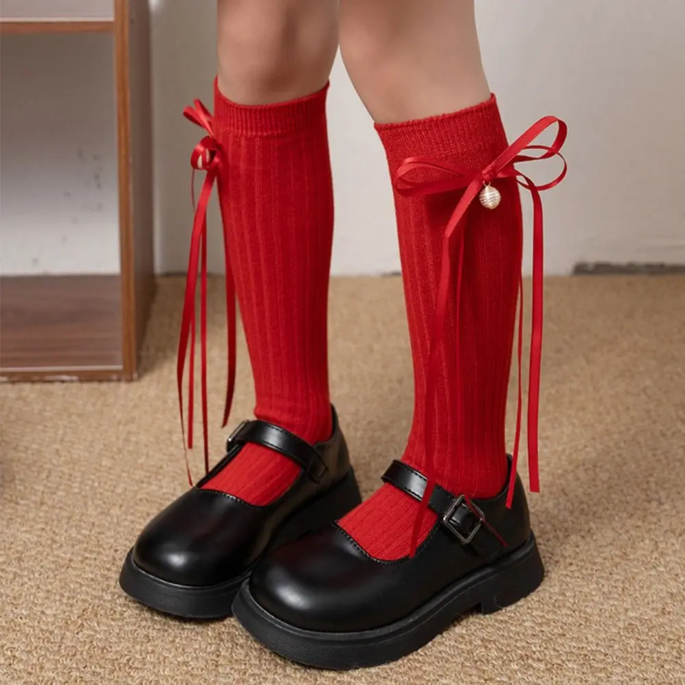 

Cute Y2k Children's Bow Stockings Princess Cotton New Year Knee Socks Lolitas JK Christmas Middle Tube Socks Girls