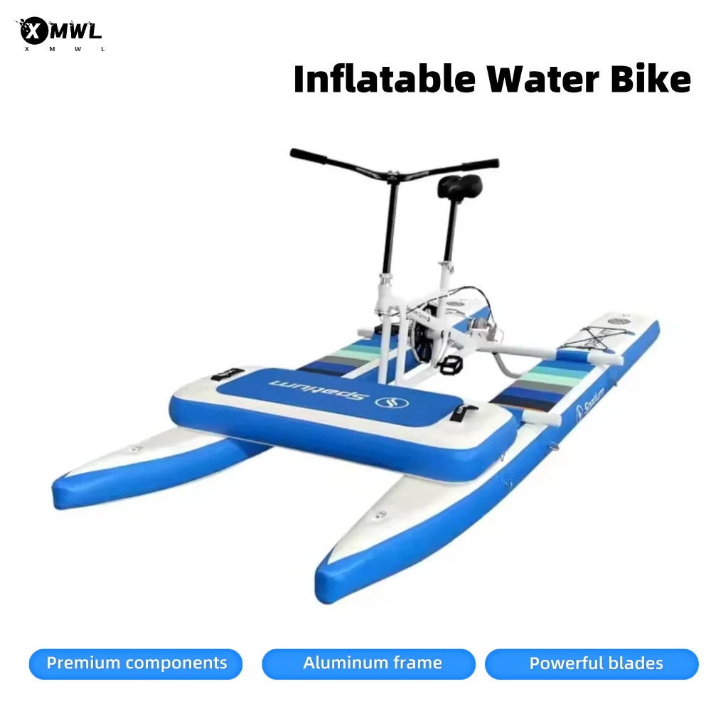 

Single Water Bike Inflatable Pontoon Bike Recreational Wading Bike One Person Bike Pedal Bicycle Aluminum Frame for Water Sports