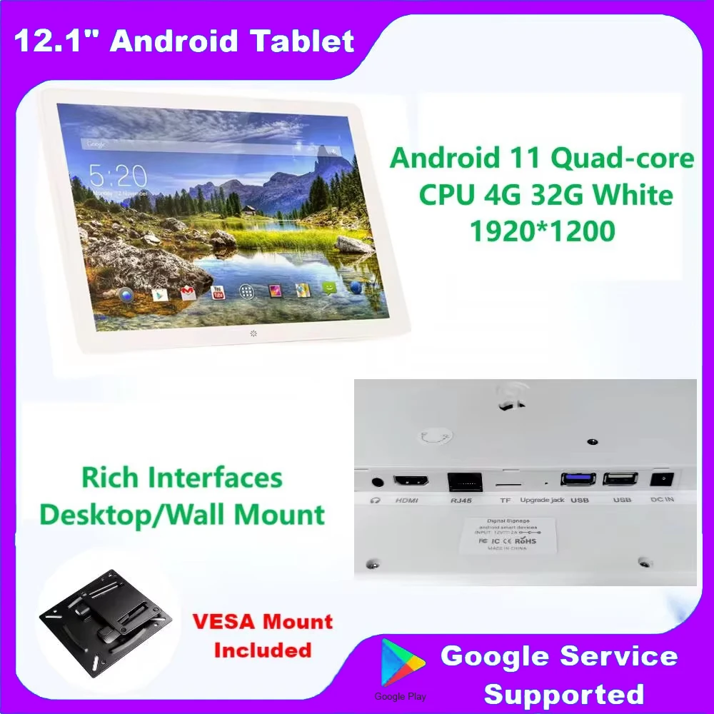 

Free Shipping Wall Mount & Desktop 12.1 Inch Screen Android11/13 Tablet 4G+32G Photo Frame FHD POE Monitor Smart Home Controller